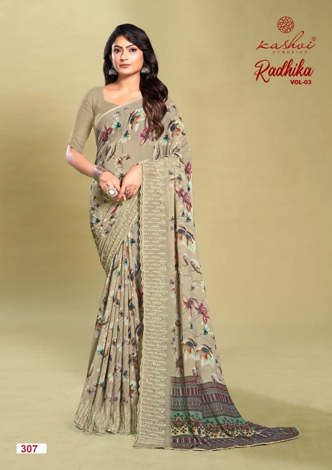 Radhika Vol 3 By Kashvi Embroidery Weightless Printed Sarees Wholesale Online	